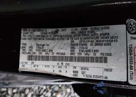 2011 Ford Fiesta Se from USA, damaged, VIN 3FADP4EJ8BM165810